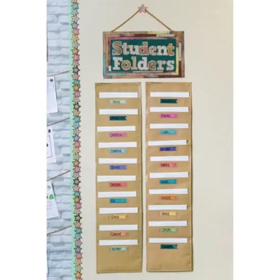 Teacher Created Resources&reg; File Storage Pocket Chart, 10 Pockets, Burlap Design, 14" x 58" image {2}