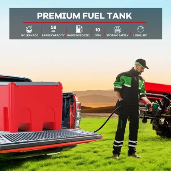 58 Gallon Portable Diesel Fuel Tank with 12v Electric Transfer Pump (10 GPM Flow), 13.1Ft Hose, Auto Nozzle & 360&iexcl;&atilde; Swivel Connector image {5}