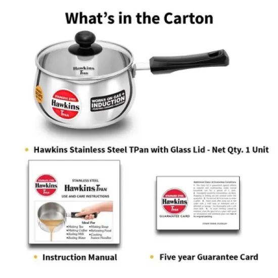 Hawkins 2L Stainless Steel Sauce Pan with Glass Lid: Induction & Gas Compatible, Hand Wash, 1-Year Warranty image {6}