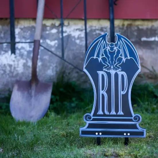 3-D Halloween Metal Tombstone (RIP) - (16.75" Tall w Stakes)-Durable, Weatherproof, UV Printed Lawn Decor - No More Flimsy Foam Headstones image {4}