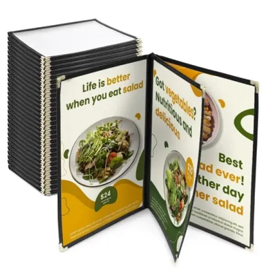 WeChef 30 Non-Toxic Menu Covers 8.5 x 11" Black Book Style Cafe 3 Page 6 View image {9}
