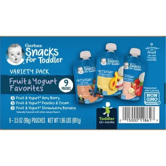 Gerber Fruit & Yogurt Pouch Variety Baby Snacks - 1.96oz/9pk Each image {1}
