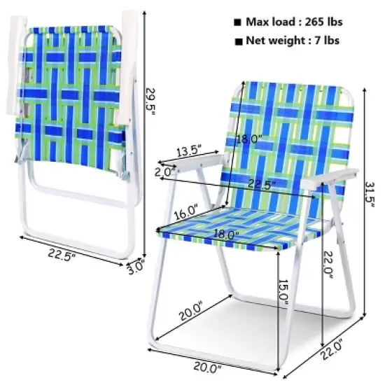 Costway 6pcs Folding Beach Chair Camping Lawn Webbing Chair Lightweight 1 Position Blue image {4}
