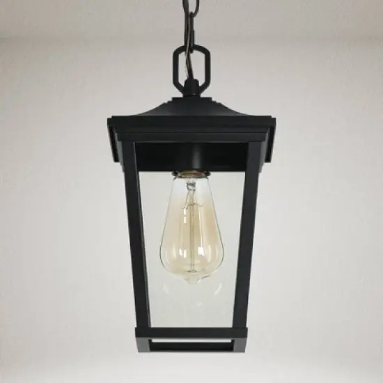LNC 12.5" Square Cage Modern Outdoor Pendant Lamp Matte Black image {4}