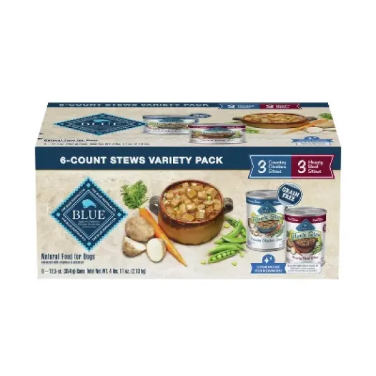 Blue Buffalo Blue's Stew Chicken & Beef In Gravy Wet Dog Food Variety Pack for Adult Dogs, Grain-Free - 12.5oz/6ct image {1}