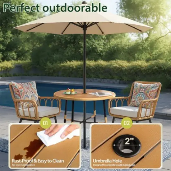 Patio 5-Piece Wicker Dining Set with Cushions image {3}