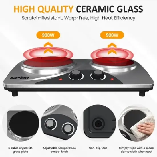 Heynemo 1800W Burner Portable Electric Ceramic Stove, C Knob Control, Indicator Light, Compatible with All Cookware for Multiple Cooking Scenarios image {4}