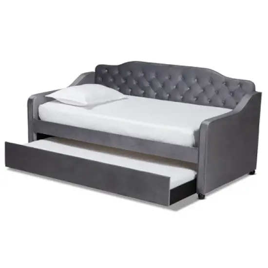 Freda Velvet Fabric Upholstered Button Tufted Daybed with Trundle - Baxton Studio image {1}