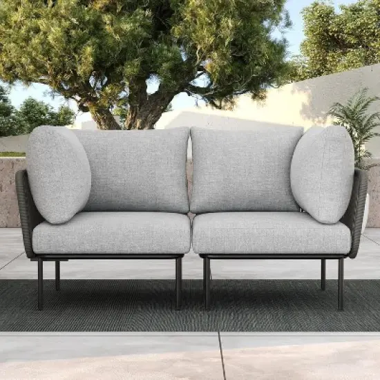 LayinSun 2 Pieces Rope Woven Patio Furniture Set, Modern Modular Sectional Corner Chairs and Upgrade Thickness Cushion image {8}