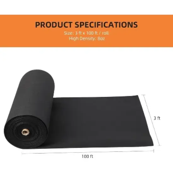 8oz Geotextile Fabric 3ft x 100ft - Heavy Duty PP Non-Woven Landscape Weed Barrier with 350N Tensile Strength & 440N Load Capacity for French Drains image {1}