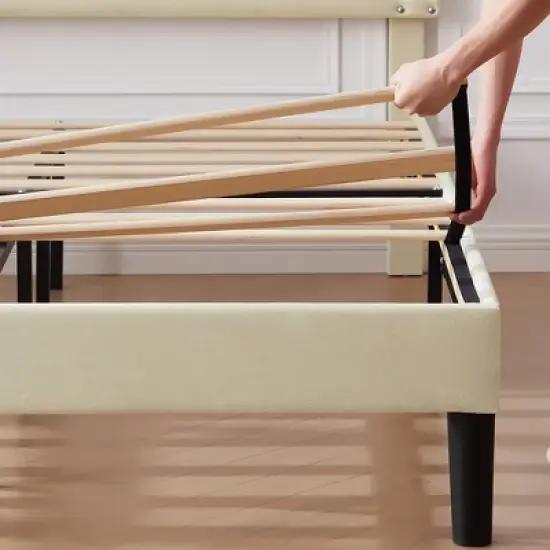 VECELO Velvet Upholstered Platform Bed Frame with Adjustable Headboard, Sturdy Wood Slats & Metal Support, No Box Spring Needed, Twin/Full/Queen Size image {13}