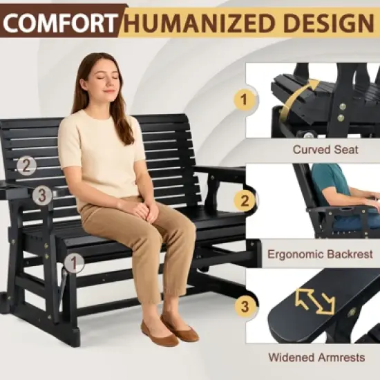 Karl Home | 48 in. Solid Wood Patio Glider Bench with Cup Holder image {3}