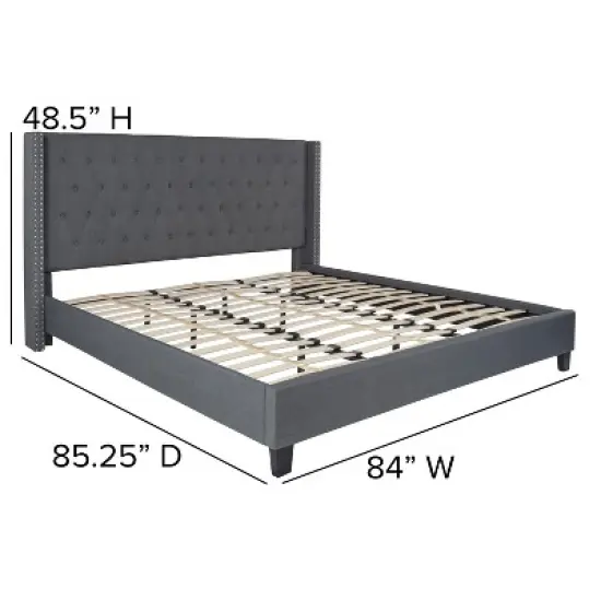 Flash Furniture Riverdale Tufted Upholstered Platform Bed with 10 Inch CertiPUR-US Certified Foam and Pocket Spring Mattress image {3}