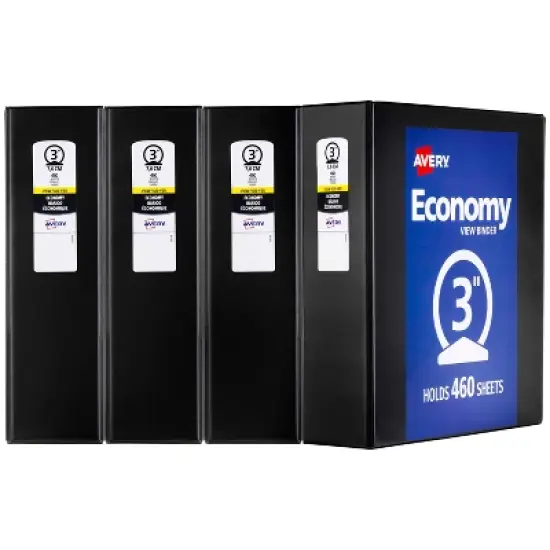 Avery Economy View 3 Ring Binders, 3" Round Rings, 4 Black Binders (03361) image {6}