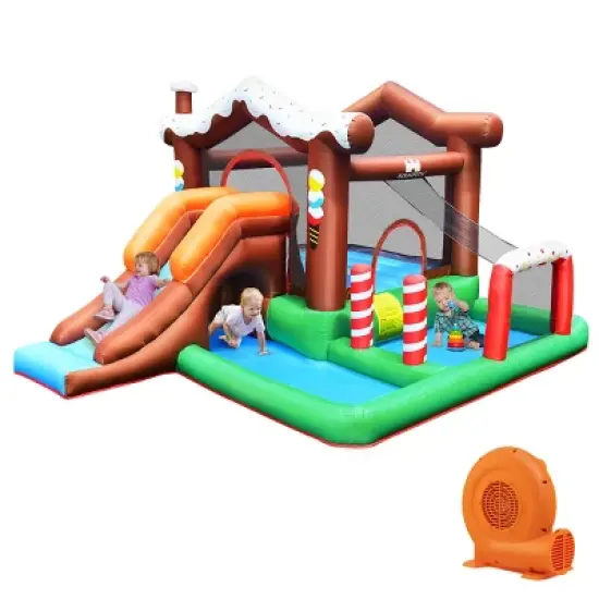 Costway Inflatable Bouncer Snow House Jump ClimbingSlide Ball Pit w/ tunnel & Blower image {12}