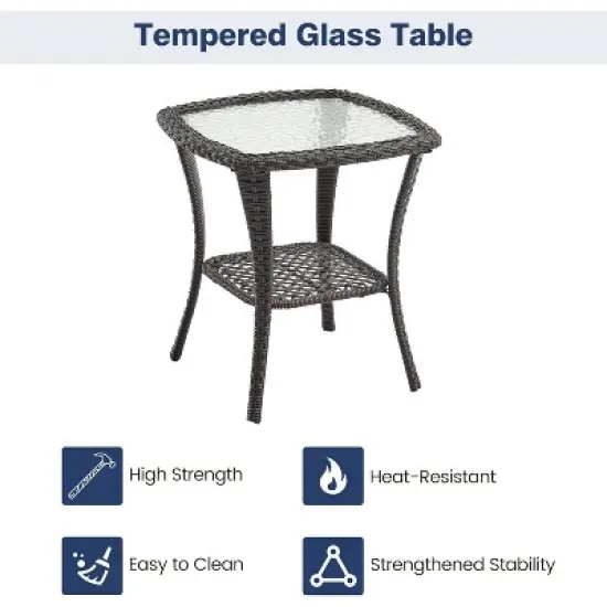 3 Pieces Outdoor Swivel Rocker Chair Set Swivel Glider Rocker Rocking Chair Set with Glass Top Table with Thick Cushions for Backyard, Balcony, Deck image {5}