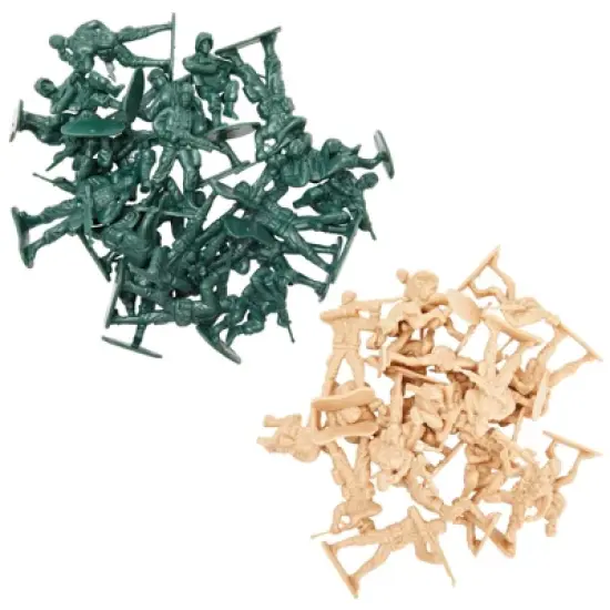 Juvale 100-Pieces of Toy Army Men Action Figures for Boys in 2 Colors, War Soldiers Toys Play Set with 2 Flags and Forts, and Battlefield Accessories image {7}