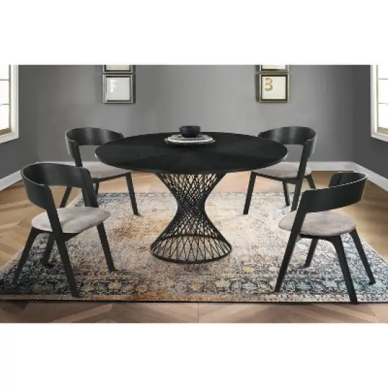 54" Cirque Round Metal Pedestal Dining Table Black Wood - Armen Living image {3}