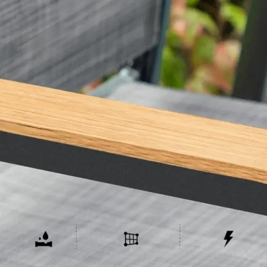 Captiva Designs 7pc Patio Slat-top Adjustable Rectangular Table & Gray Textilene Aluminum Chairs image {11}