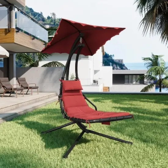 Hanging Chaise Lounge Chair, Ergonomic Outdoor Swing with Canopy & Cushion, Patio Garden Poolside, Dream Hammock + Mat image {10}