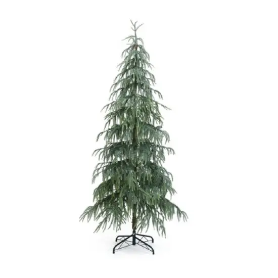 LuxenHome 6.5Ft Pre-Lit Slim Artificial Cedar Christmas Tree with Metal Stand Green image {7}