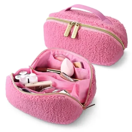 Byootique Plush Makeup Bag Open Flat Travel Toiletry Accessories Case Organizer image {9}