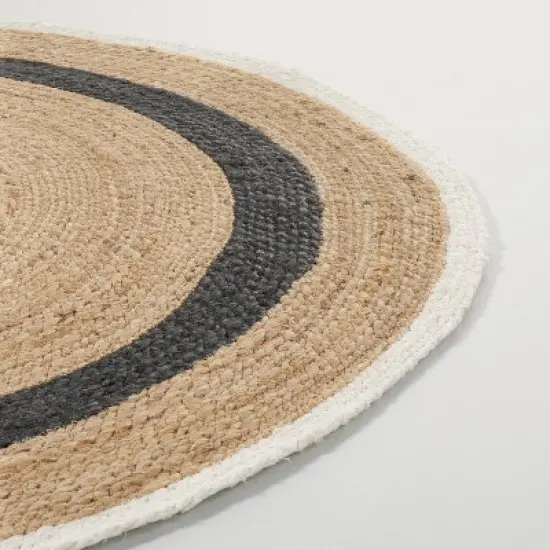 Round 5' Bold Stripe Braided Jute Area Rug Black/Tan/Cream - Hearth & Hand&trade; with Magnolia image {2}