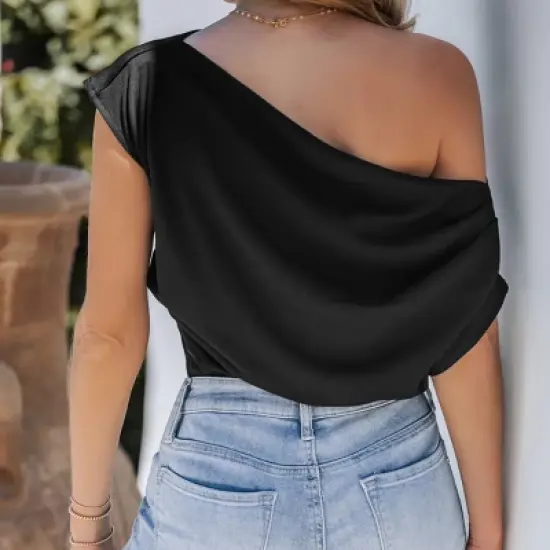 Women's One Shoulder Short Sleeve Fitted Bodysuit - Cupshe image {2}