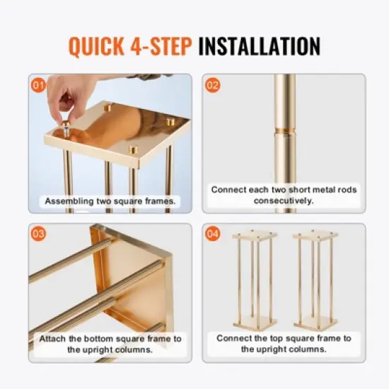 VEVOR 4PCS Gold Metal Column Wedding Flower Stand, 23.6inch High With Metal Laminate, Vase Geometric Centerpiece Stands, Cylindrical Floral Display image {8}