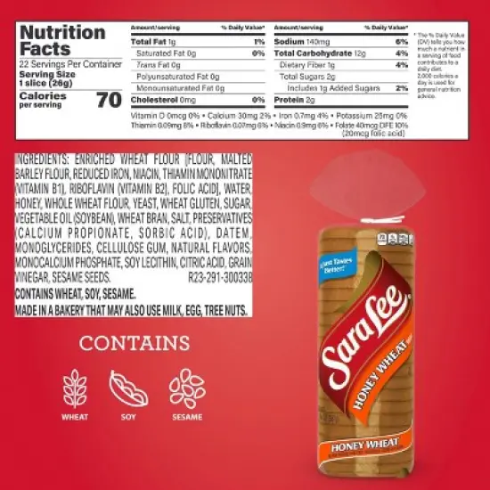 Sara Lee Honey Whole Wheat Bread - 20oz image {3}