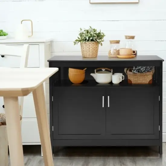 Costway Kitchen Buffet Server Sideboard Storage Cabinet w/2 Doors & Shelf White\Black image {4}