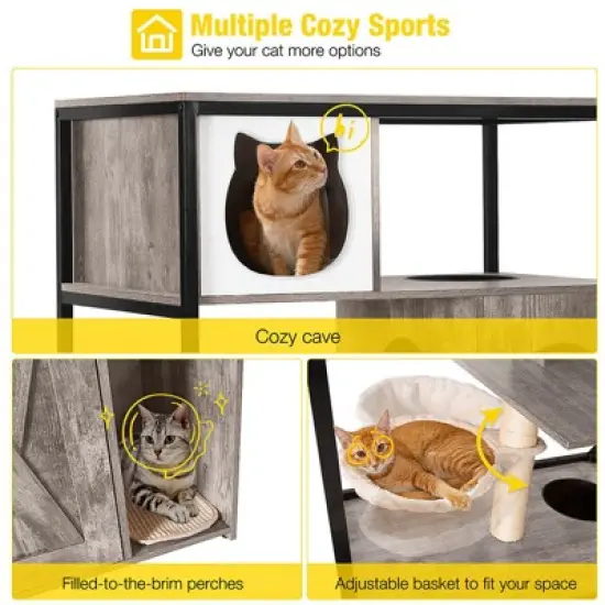 Aivituvin Wooden 3-Story Cat Condo with Litter Box Enclosure| Strong Iron Frame-AIR102 /102-I image {12}