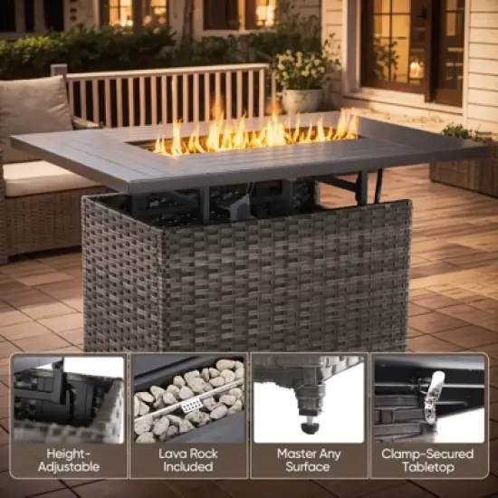 Buenhomino Outdoor Wicker Patio Furniture Set with 43" Propane Fire Pit, Swivel Patio Chairs Set with Sofa Couch, Fire Pit Table and Ottoman image {2}