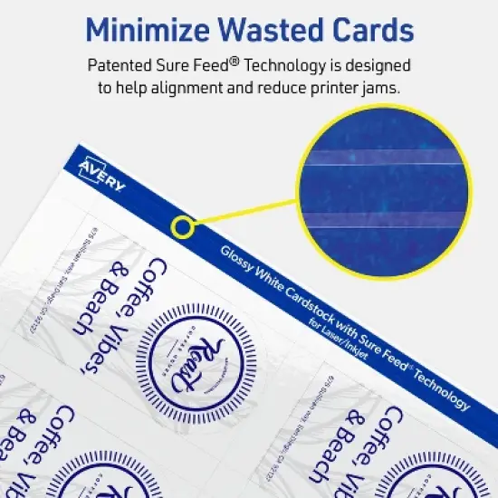 Avery Printable Arched Business Cards, Sure Feed Technology, 2" x 3-1/2", Glossy White Cardstock, Print-to-The-Edge, Laser/Inkjet Printable, 80 Total image {6}
