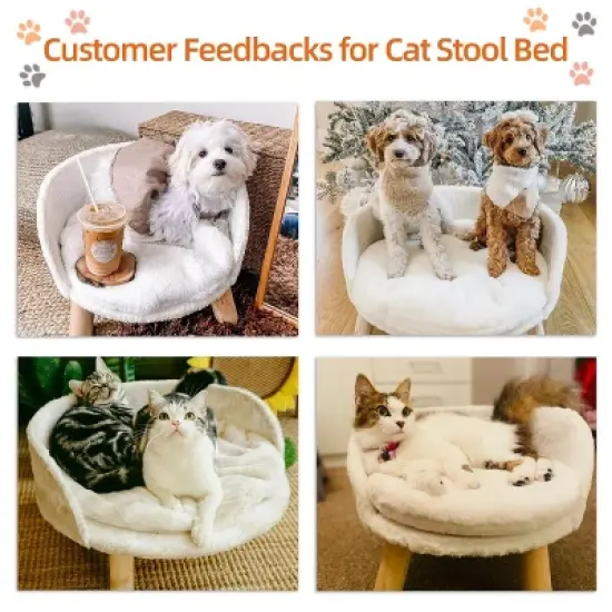 16-24" Elevated Pet Cat Sofa Chair Bed Round Small Dog Couch with Removable Waterproof Mat & Wooden Legs for Puppy Kitten Sleep image {10}