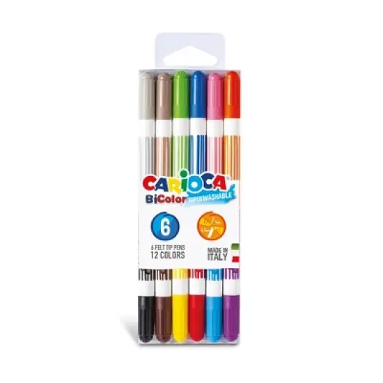 CARIOCA BiColor Washable Felt Tip Pens, 6 Per Pack, 2 Packs image {1}