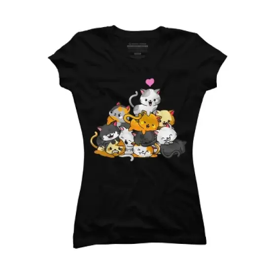 Junior's Design By Humans Cat Cute Pile Cats Anime Kawaii Neko Gift Women Girls By MiuMiuShop T-Shirt image {3}