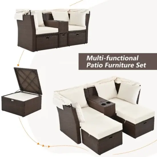 Convertible Outdoor Patio Daybed Loveseat Sofa Set with Retractable Canopy and Central Console image {2}