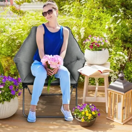 Costway Folding Saucer Padded Chair Soft Wide Seat w/ Metal Frame Lounge Furniture image {2}