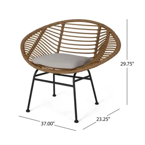 Set of 2 Outdoor Woven Rattan Patio Chairs with Cushions,Modern Basket Lounge Chairs with Steel Frame for Balcony or Garden-Maison Boucle image {3}