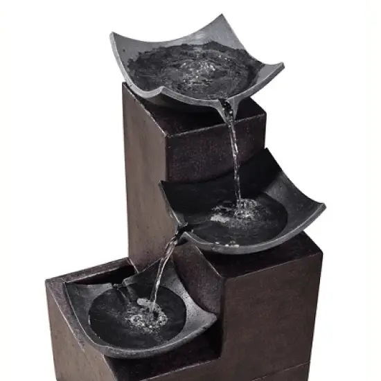 Teamson Home Outdoor Modern Stone-Look 4-Tier Floor Fountain, Brown image {5}