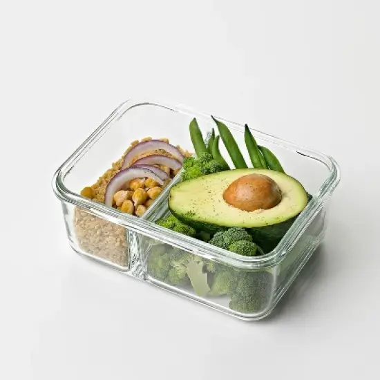 Glasslock Duo Clear Tempered Glass Microwave, Dishwasher, Freezer, Divided Food Storage Containers with Snap Lock BPA Free Plastic Lids image {3}
