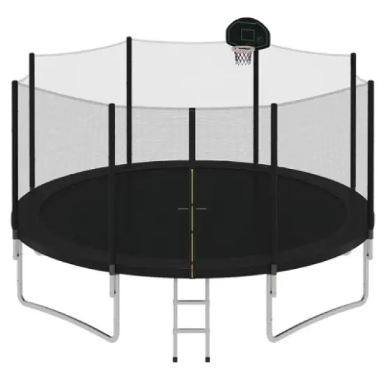 Kids' Trampoline with Safety Net, Basketball Hoop and Ladder - ModernLuxe image {3}