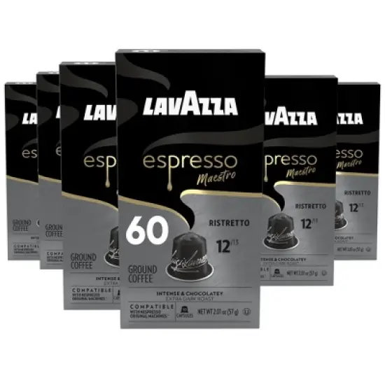 Lavazza Espresso Maestro Ristretto Aluminum Capsules Compatible with Nespresso* Original Machines, Dark Espresso Roast, 10 Capsules (Pack of 6) image {9}