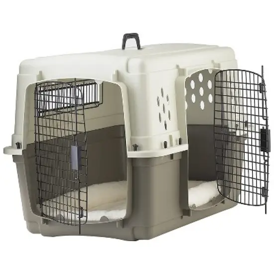 Miller Manufacturing Company Portable Plastic Hard Sided Pet Travel Crate Carrier Kennel w/ Double Doors For Dogs, Rabbits, & Animals, Beige & Taupe image {4}