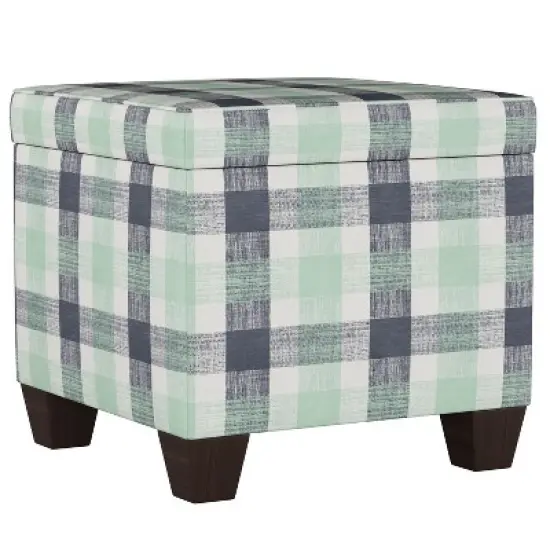 Fairland Square Storage Ottoman Check Navy Green - Skyline Furniture image {1}