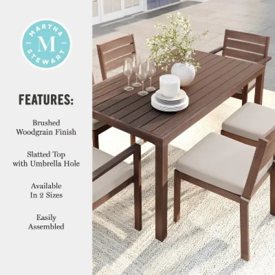 Martha Stewart Bedford 62" Indoor-Outdoor Patio Table with Brushed Woodgrain Aluminum Finish image {5}