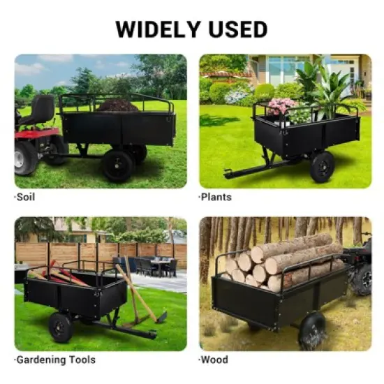 750 lbs Heavy-Duty Steel Dump Cart - 15 Cubic Feet Garden Utility Trailer with Removable Sides, Hand-Pull or Foot Pedal Dumping for ATV UTV image {6}