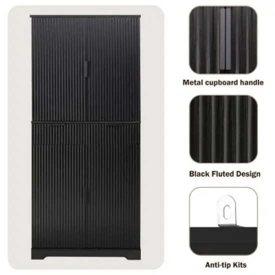 PAGED Farmhouse Kitchen Pantry Cabinet with Slide-Out Drawers & 6 Door Shelves, Freestanding Cupboard Storage Cabinet, Fluted Sideboard Buffet Cabinet image {3}