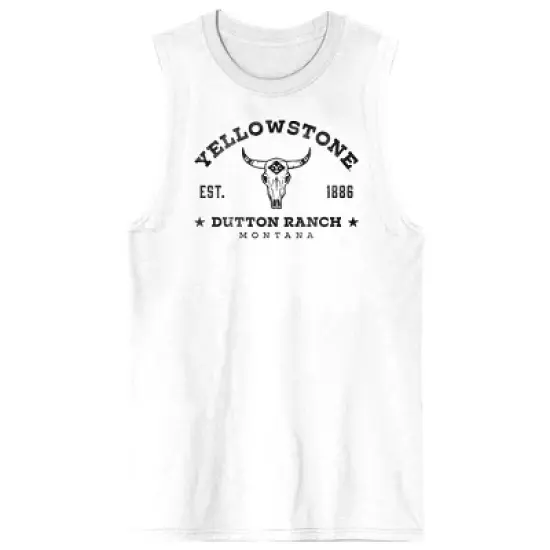 Yellowstone Collegiate Text With Skull Crew Neck Sleeveless Men's White Tank Top image {3}